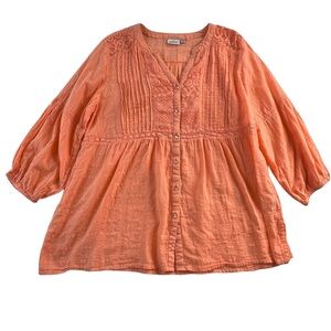 Avenue sheer peach 3/4 sleeve top size 14/16